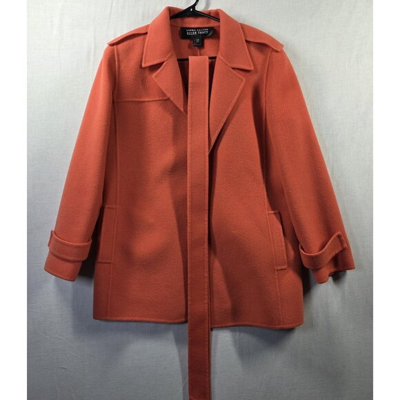 Linda Allard Ellen Tracy Coat Womens 10 Petite Orange 100% Wool Belted Korea - Picture 1 of 16